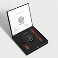 Watch set with two straps in a TOMI box on a light gray background