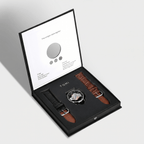 Watch set with two straps in a TOMI box on a light gray background