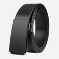 Black belt with a silver buckle on a light gray background