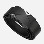 Black belt with geometric buckle on a white background