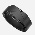 Black belt with a geometric buckle on a white background