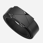 Black belt with a geometric buckle on a white background