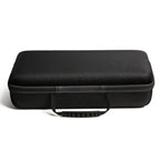 Black hard-shell carrying case on a white background