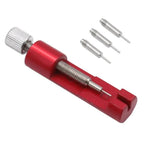 Metal watch band link pin remover tool with 3 extra replacement pins included in the package, displayed on a white background