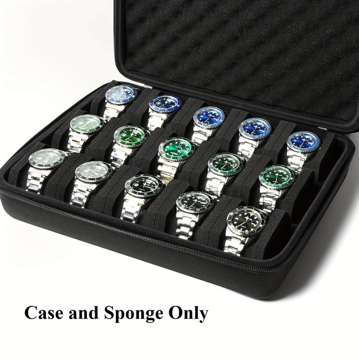 Set of watches in a black case on a white background