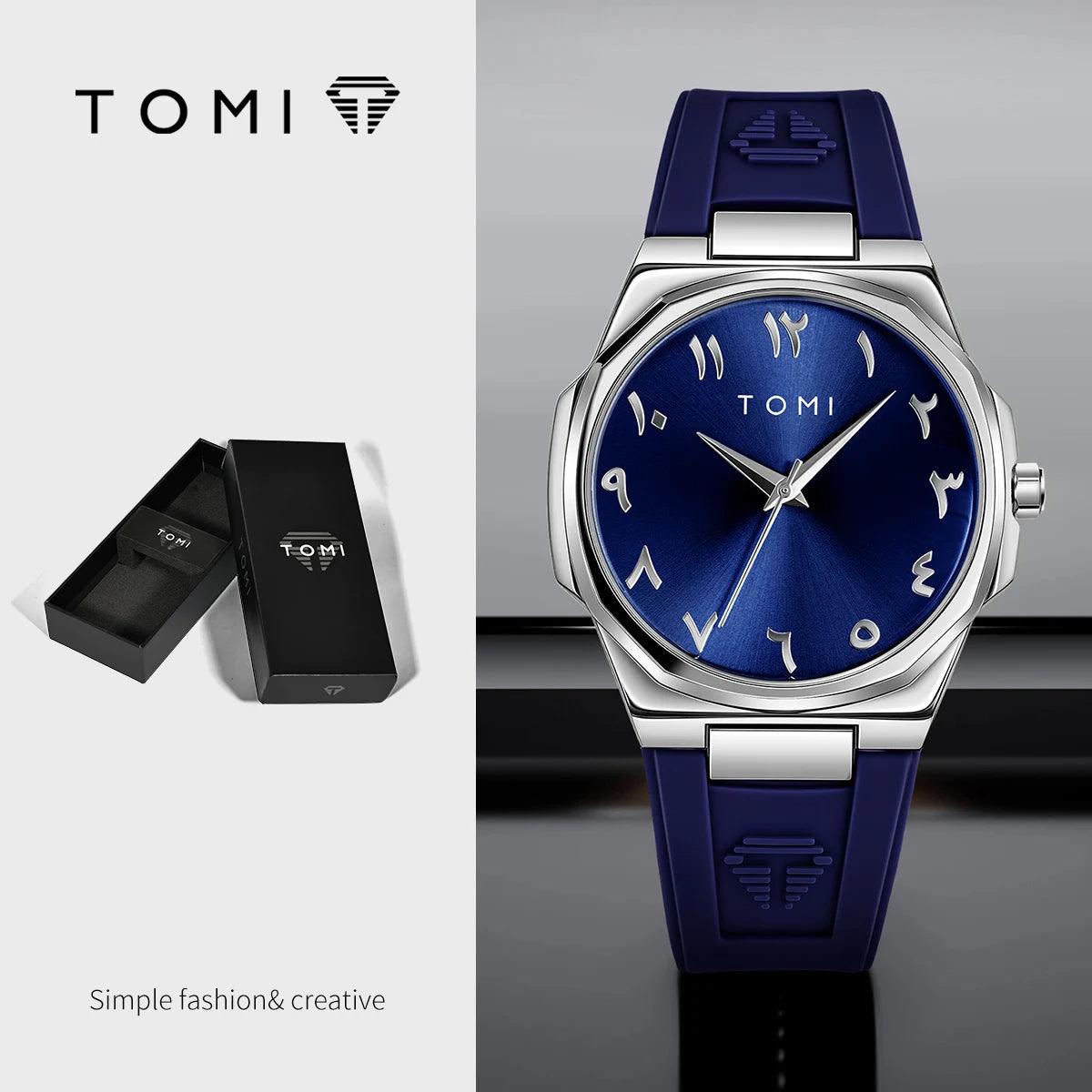 TOMI T051 navy blue watch with TOMI gift box packaging