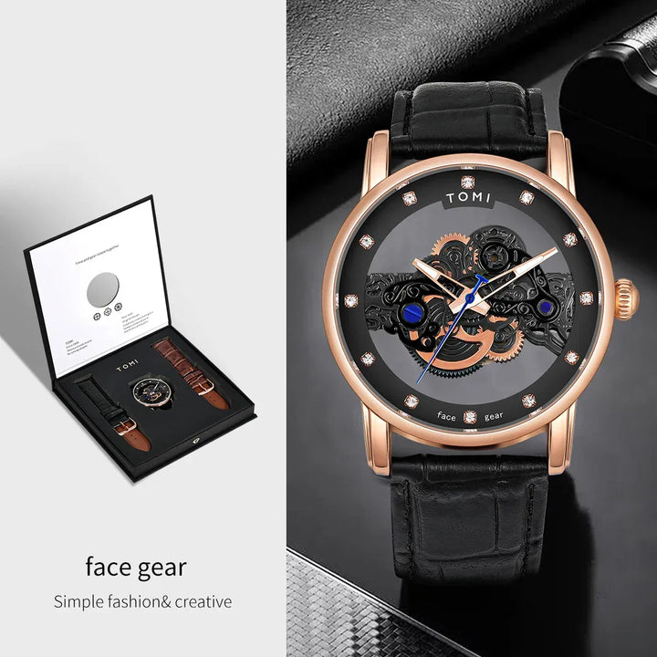 TOMI T102 Quartz Watch Men's | Skeleton Gear Design – Tomi Brand
