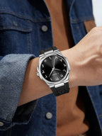TOMI T051 black dial watch worn on wrist, casual style