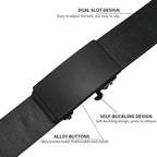Black belt with dual slot design and alloy buckle on a white background