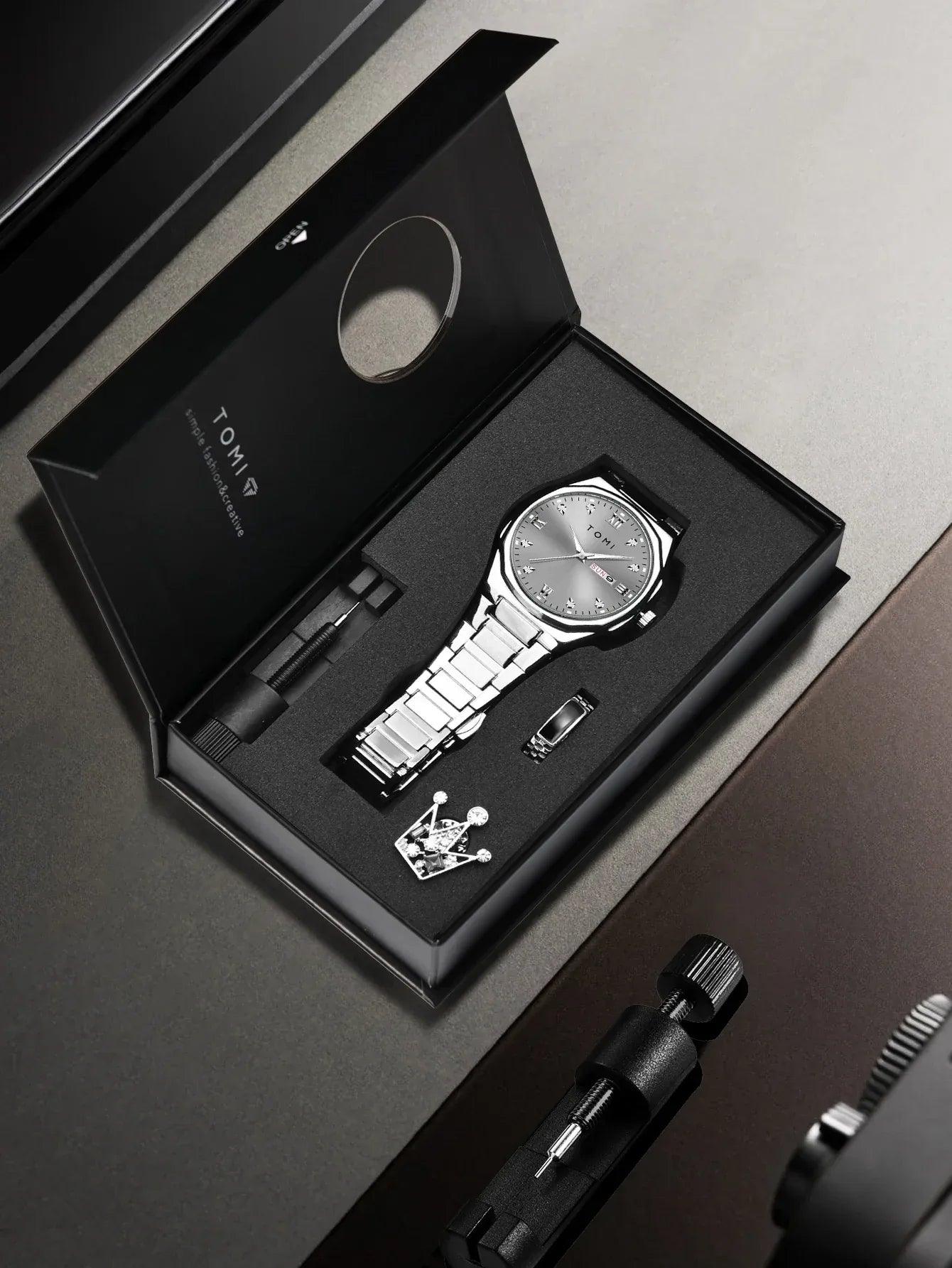 TOMI T309 Steel Watch Men's | Calendar Design + Gift Set – Tomi Brand