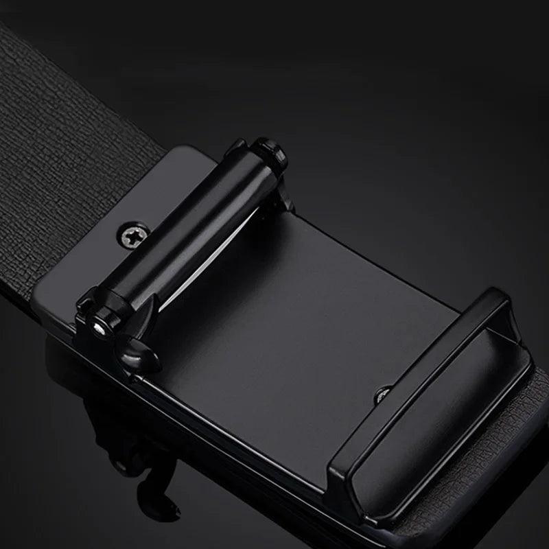 Black belt with a metal buckle on a dark background
