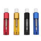 Four metal watch band link pin remover tools displayed side by side in red, gold, black, and blue colors, showing available color variants on a white background