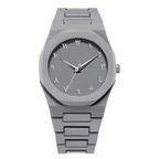 Gray wristwatch with a plain background