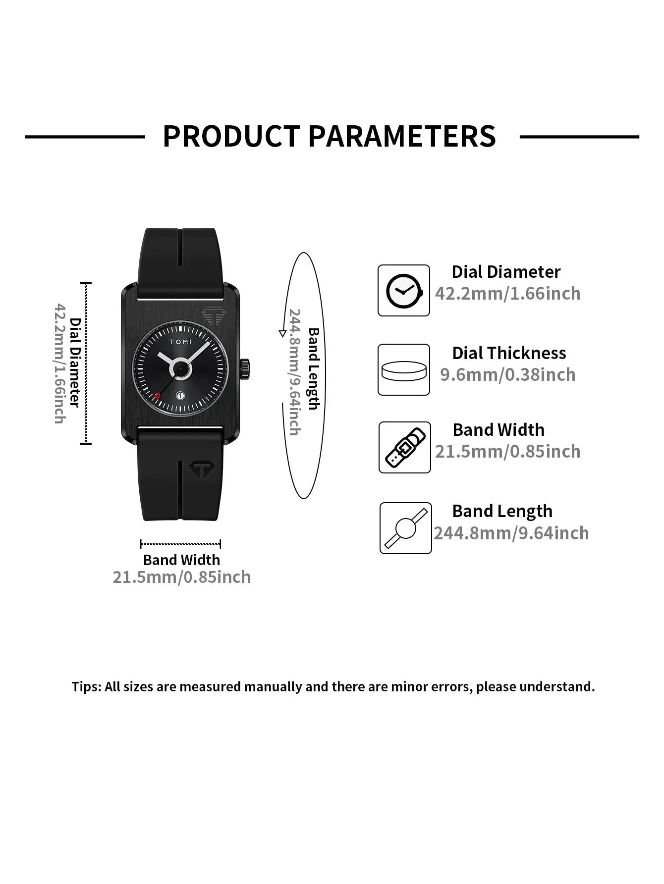 TOMI T022 Calendar Watch Men's | Tactical Square Design – Tomi Brand