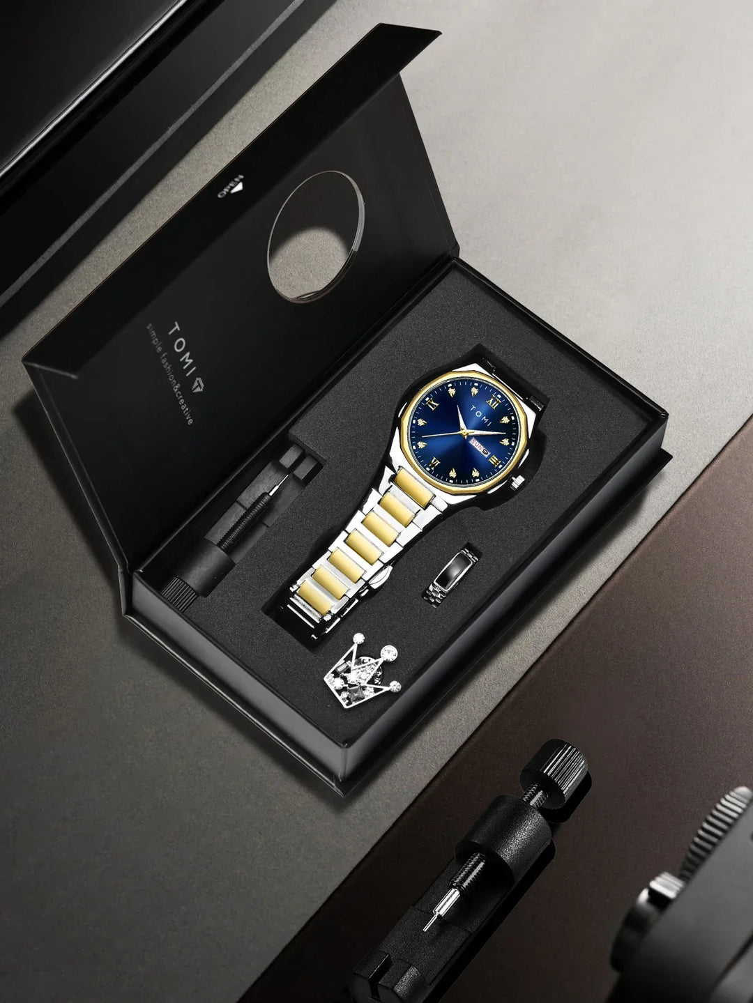 TOMI T309 Steel Watch Men's | Calendar Design + Gift Set – Tomi Brand