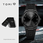 TOMI T051 black dial watch with TOMI gift box packaging