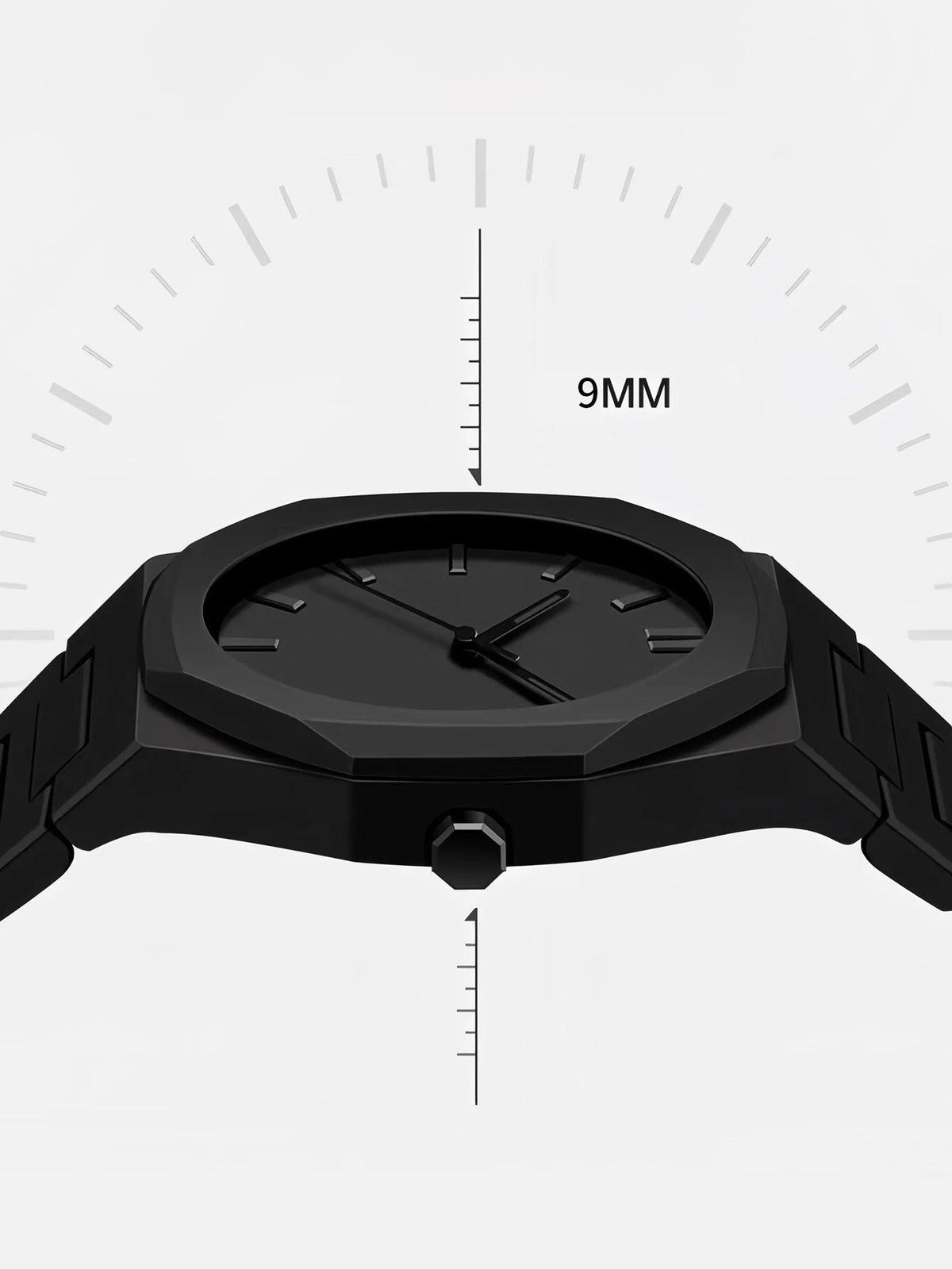 Black watch with measurement scale on a white background