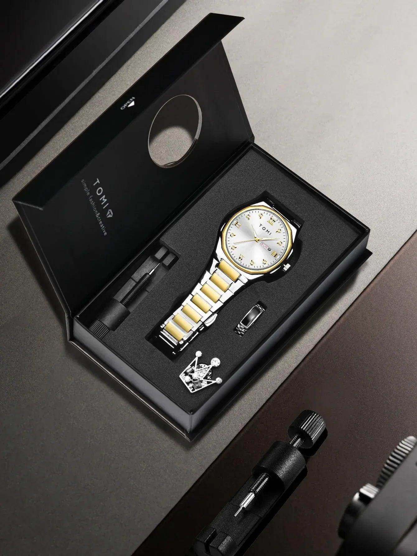 TOMI T309 Steel Watch Men's | Calendar Design + Gift Set – Tomi Brand