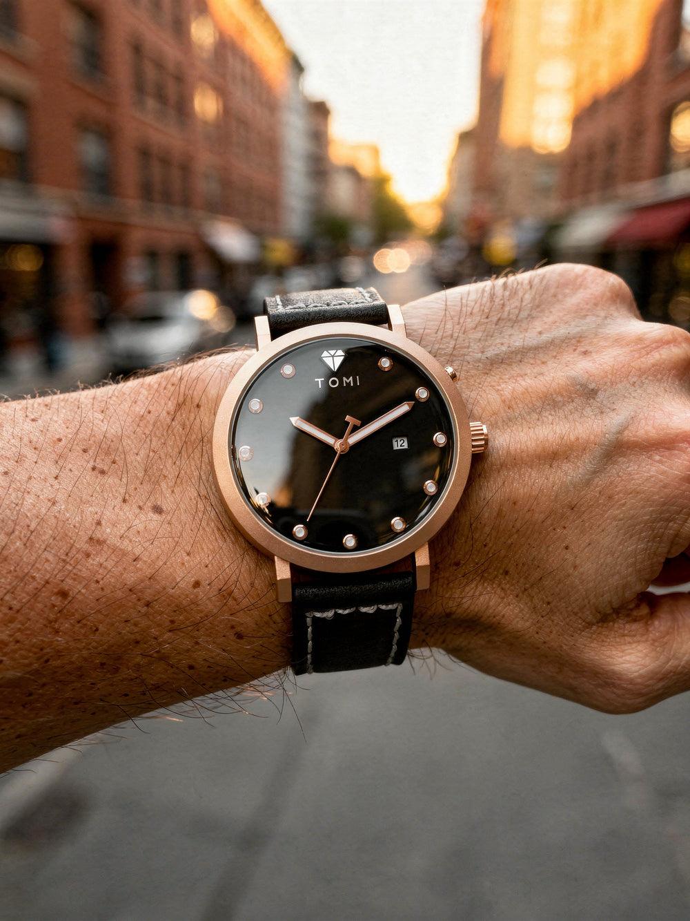 TOMI T074 Noble Cadence watch, Black / Rose Gold colorway