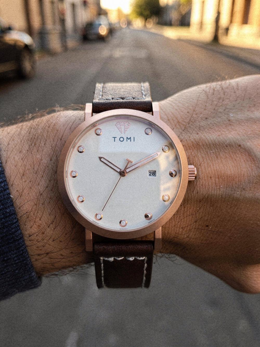 TOMI T074 Noble Cadence watch, Brown / Rose Gold colorway