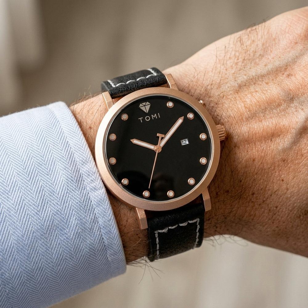 TOMI T074 Noble Cadence watch, Black / Rose Gold colorway