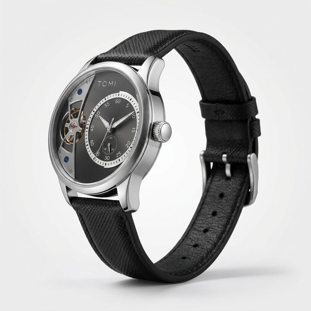 Man wearing TOMI T105 Constellation watch, T105-3 colorway