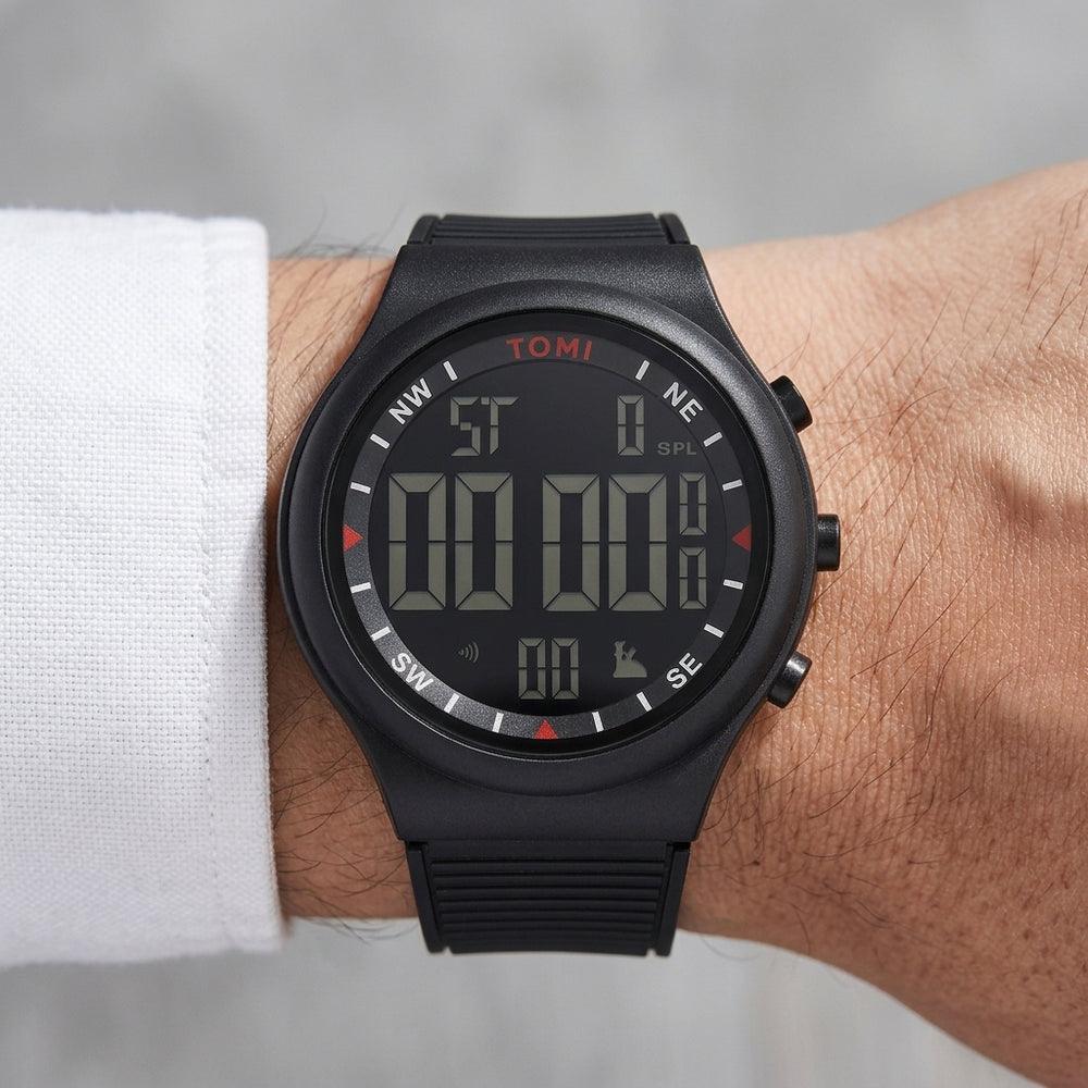 Man wearing TOMI T204 Valley Precision watch, Black colorway