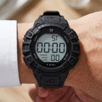 Man wearing TOMI T221 Fortress Anthem watch, Black and White colorway