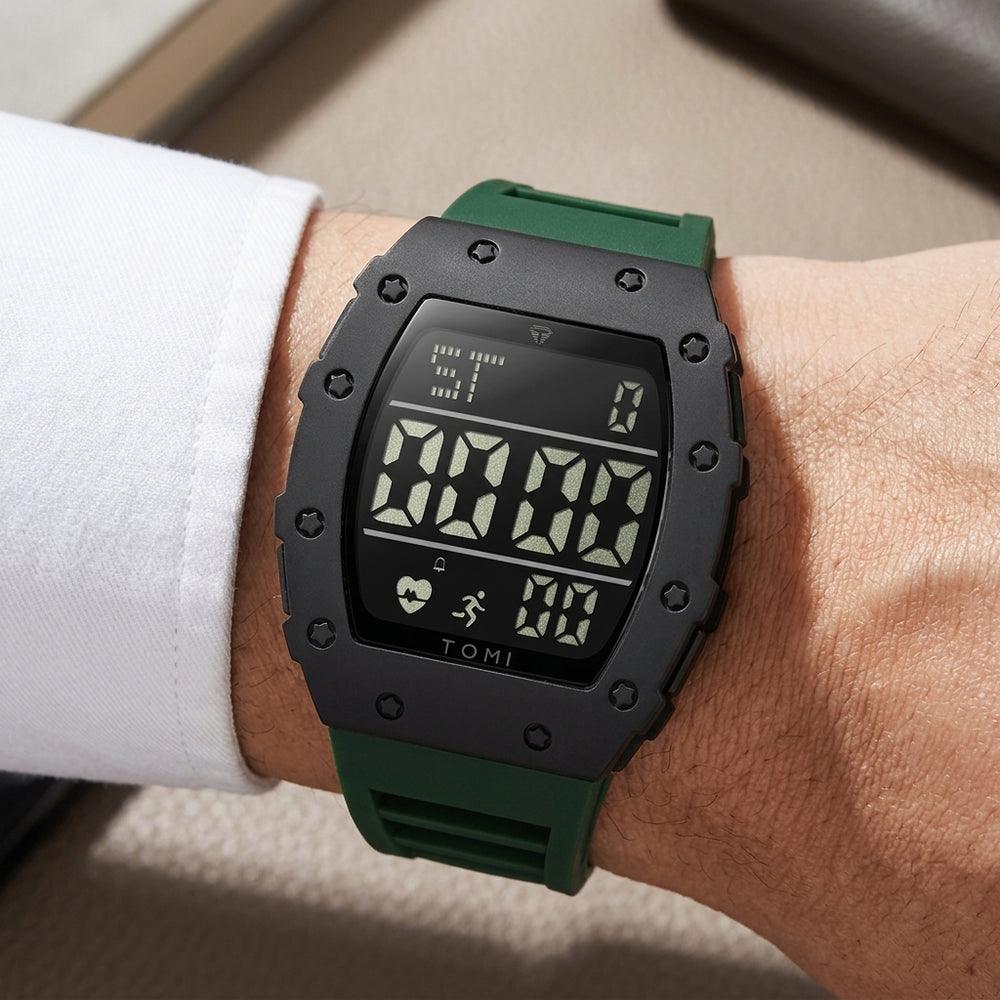 Man wearing TOMI T230 Momentum watch, Army Green colorway