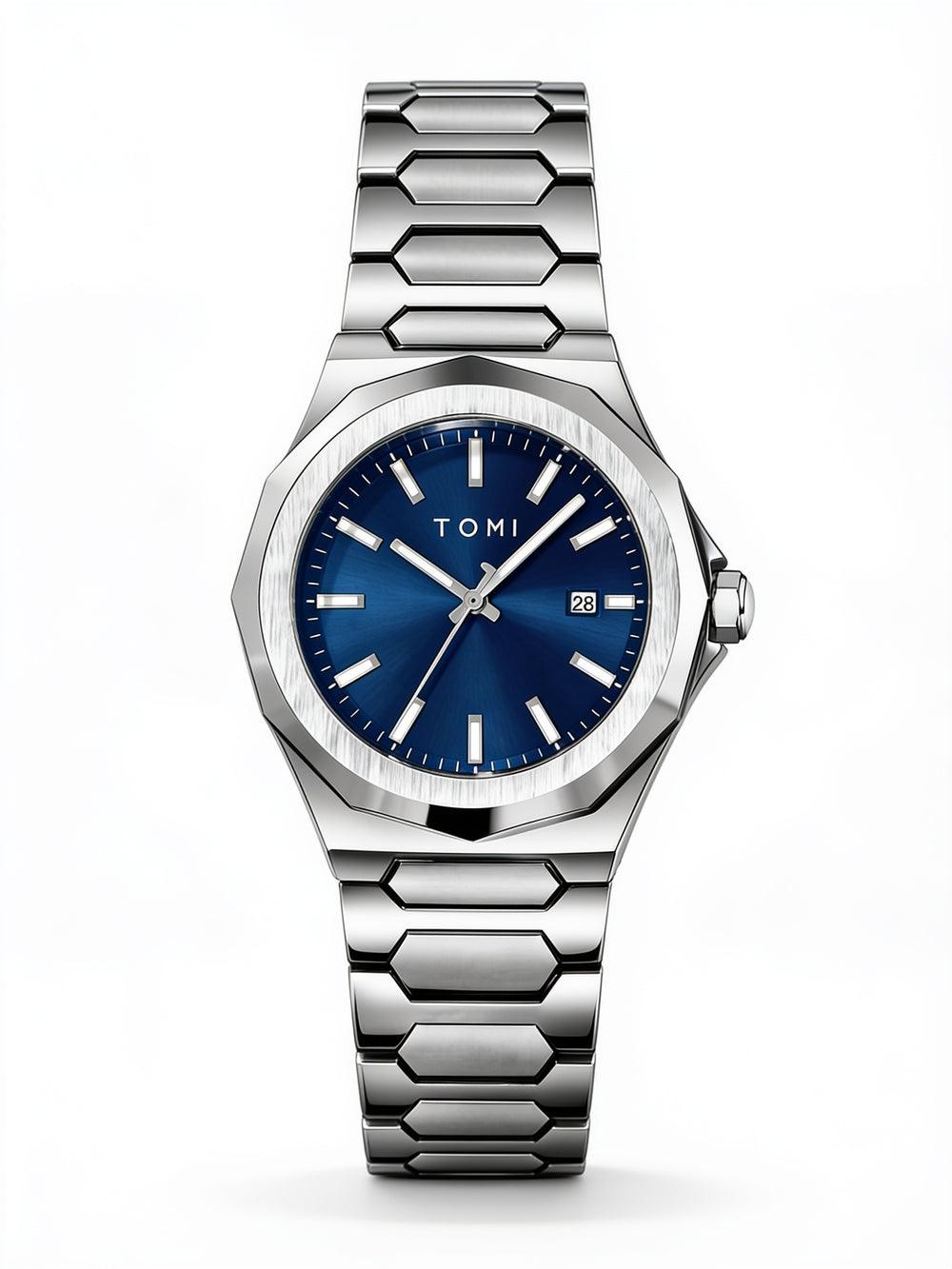 TOMI T301 Executive Timepiece Gift Set watch, Silver / Blue colorway