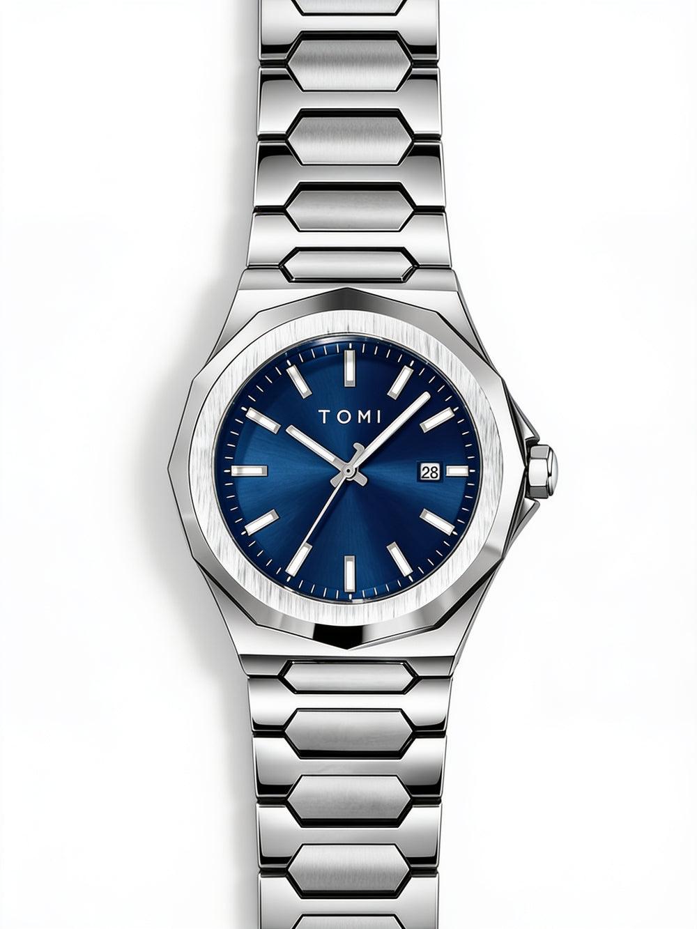 TOMI T301 Executive Timepiece Gift Set watch, Silver / Blue colorway