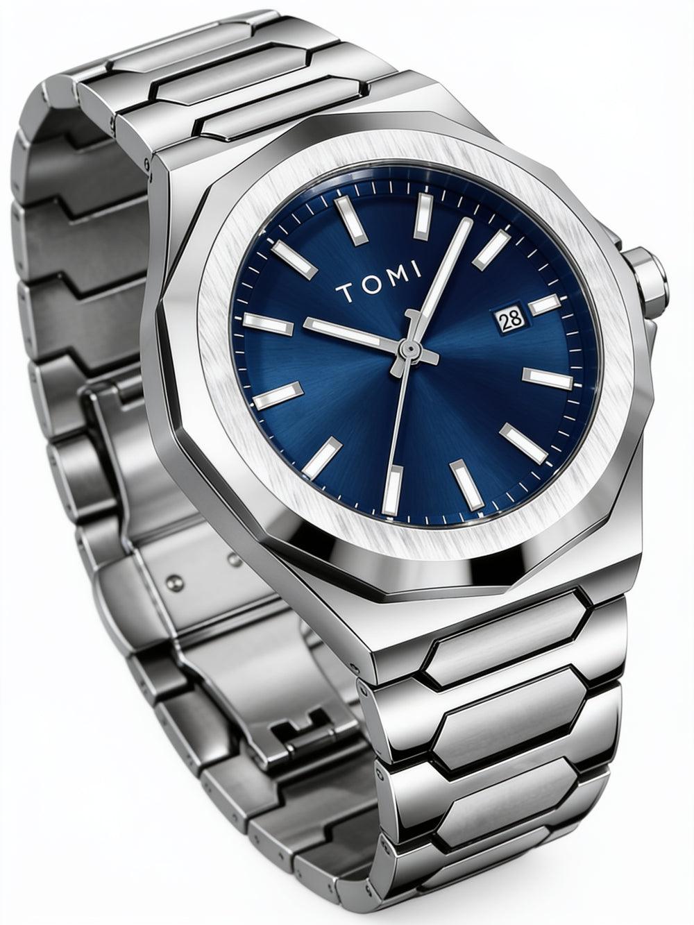 TOMI T301 Executive Timepiece Gift Set watch, Silver / Blue colorway
