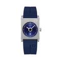 Watch with blue strap and blue face on a white background