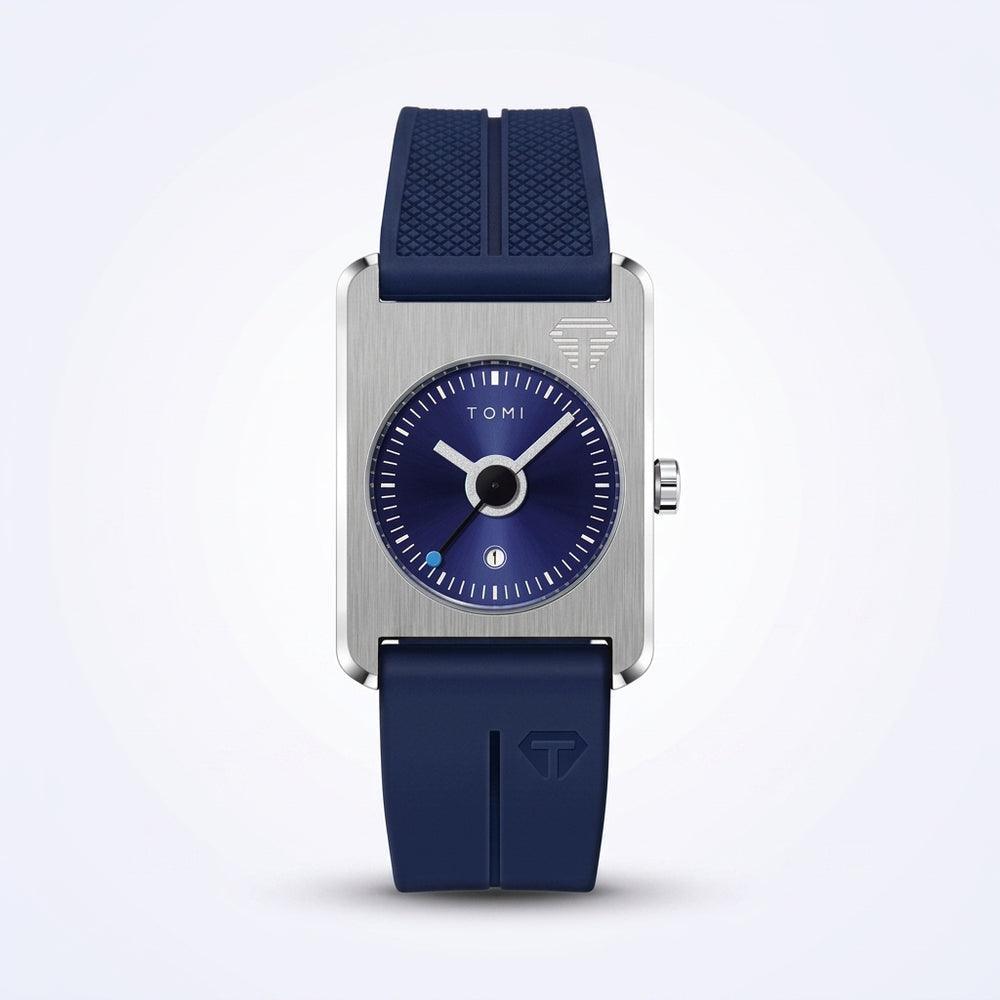 TOMI T022 Summit Eternal watch with blue dial and blue silicone strap, front studio view