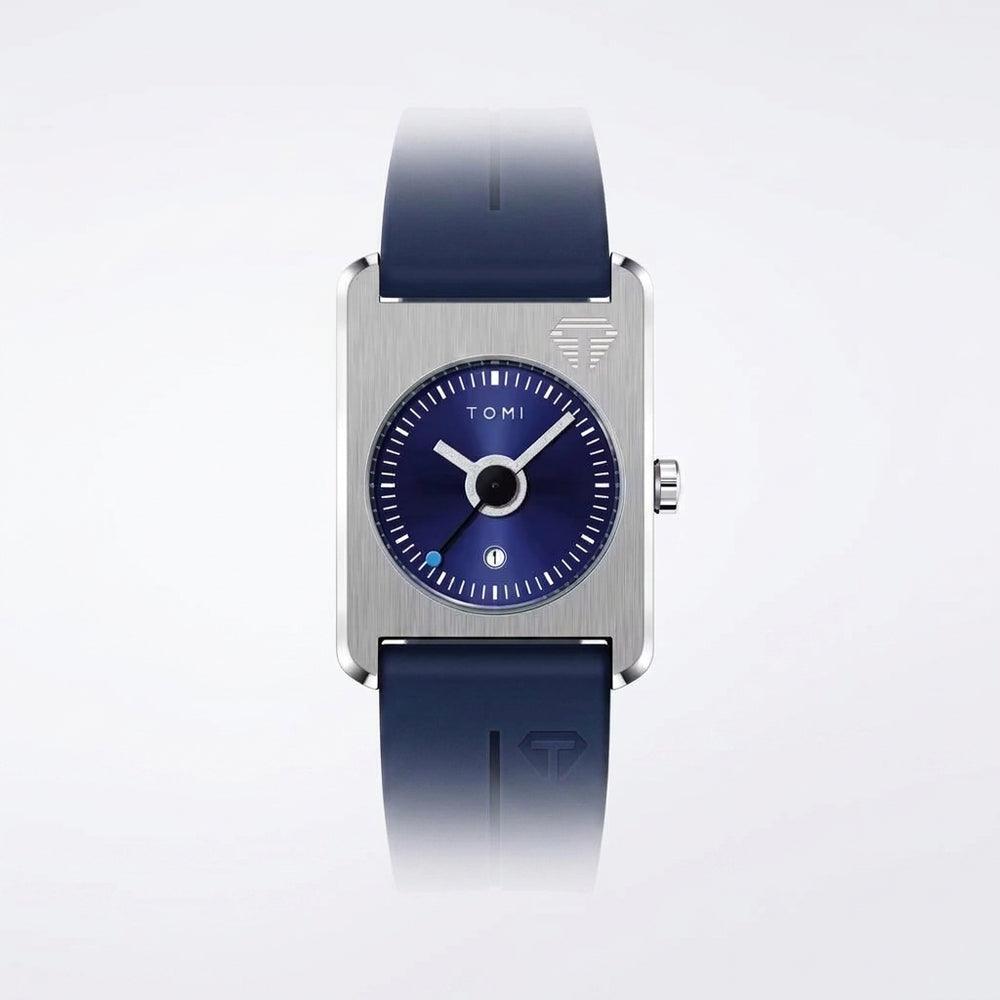 TOMI T022 Summit Eternal watch with blue dial and blue silicone strap, side profile view