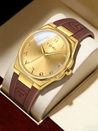 TOMI T051 bronze dial watch with brown leather strap, men's fashion