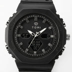 TOMI T217 Citadel Noir all-black sport watch, close-up view